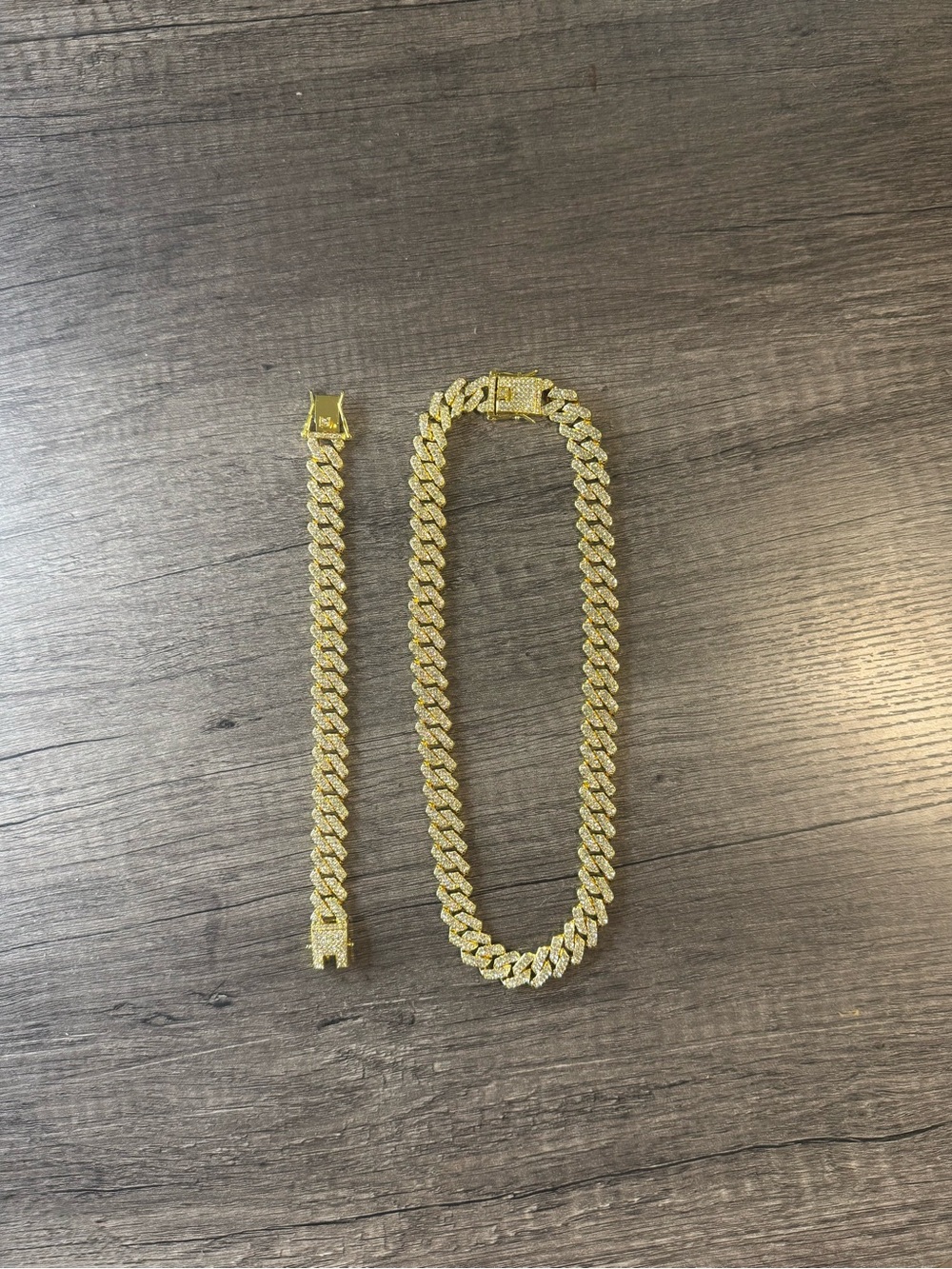 Gold-Tone Men's Cuban Link Chain and Bracelet Set
